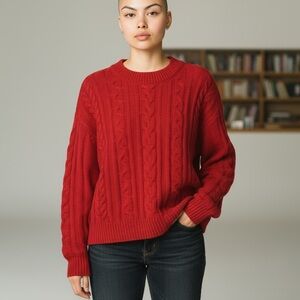 Something Navy Vibrant blood orange Cable Knit Sweater small NWT